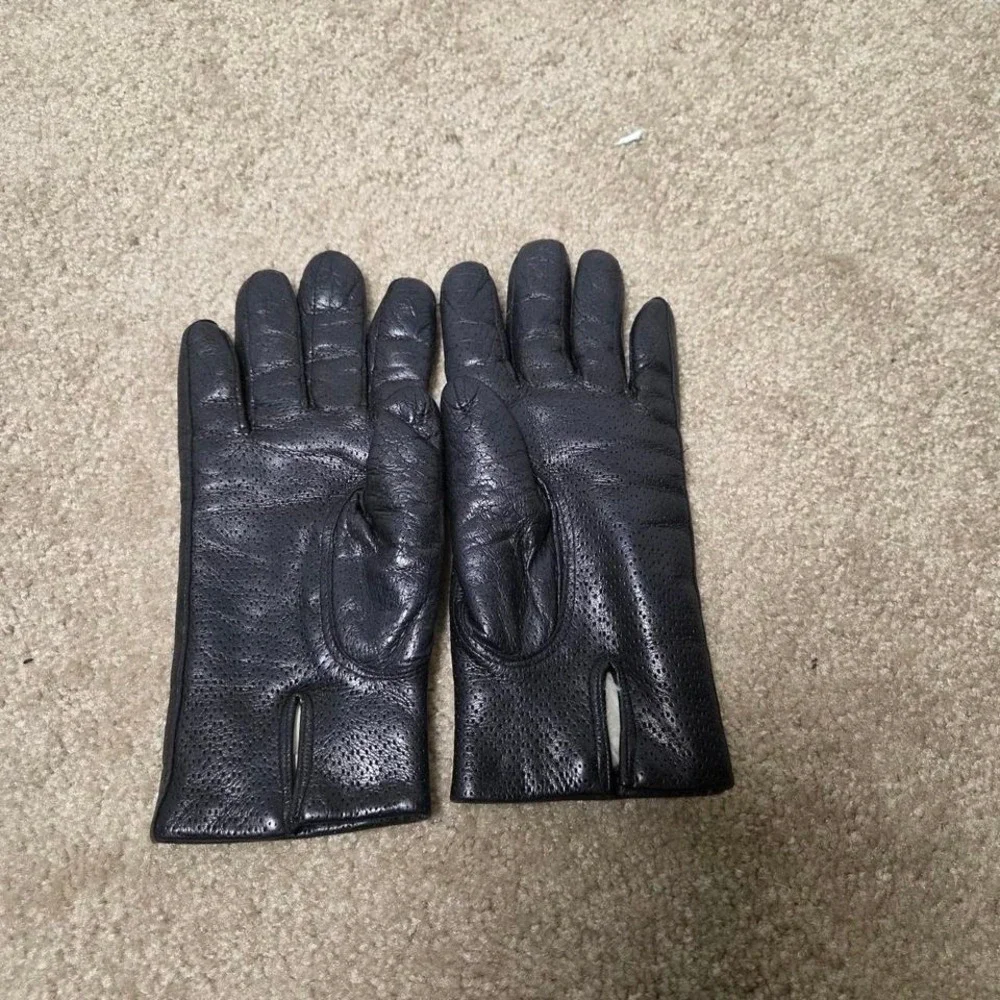 Genuine Leather Gloves Sz 7 Vintage‎ Thin Black Fur-Lining ITALY Wpl 9111